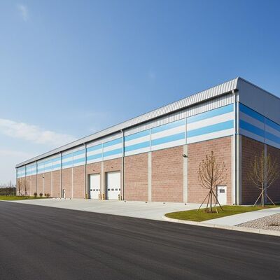 Buy Single Steel Sheet Roof And Wall Steel Structure Warehouse With 12m Height Brick Wall And Sandwich Panel Or Color Steel Sheet Walls online manufacture