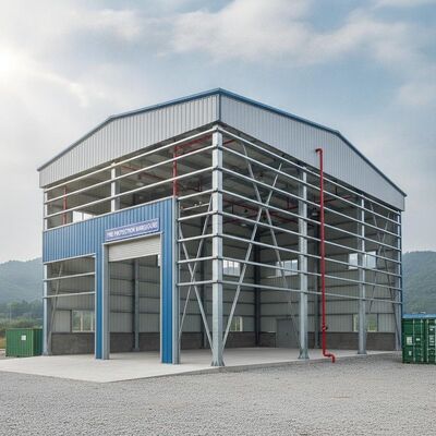 Acheter Système de protection contre les incendies entrepôt en acier avec une barre ronde et un toit à double pente pour les bâtiments de stockage durables fabrication en ligne