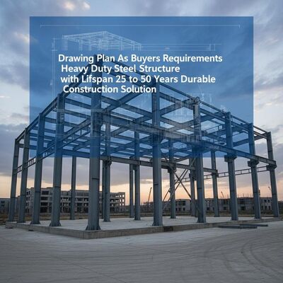 Drawing Plan As Buyers Requirements Heavy Duty Steel Structure with Lifespan 25 to 50 Years Durable Construction Solution